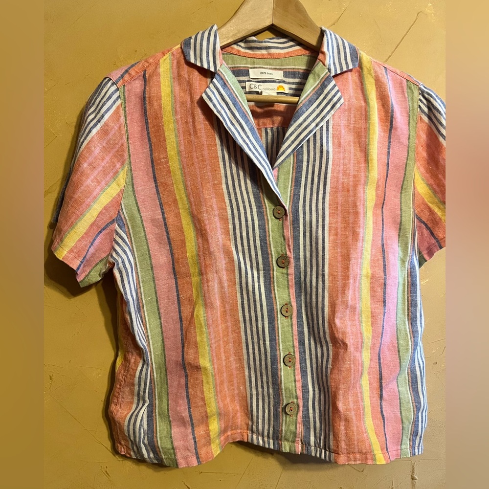 C&C California Small Linen Short Sleeve Stripe Shirt organic